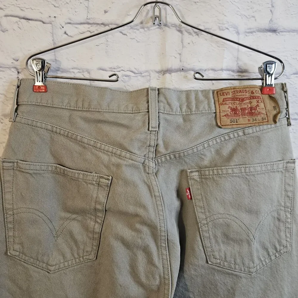Vintage Levis Jeans Mens 34x34 Beige 501 Button Fly Denim Pants Skate Work Y2K - Picture 4 of 10